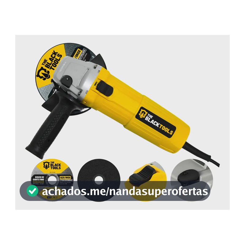 Esmerilhadeira Lixadeira Angular 4.1/2 11000rpm 780w The Black Tools Cor Amarelo Com 2 Discos De Corte