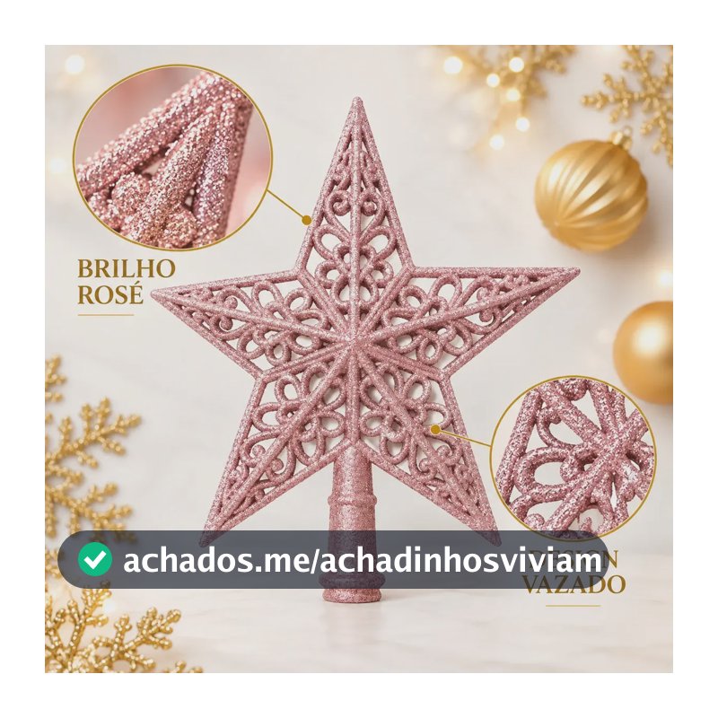 Estrela Brilhante Glitter Ponteira Árvore De Natal 21cm Luxo Rose Marca Ccl Toys