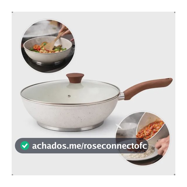 Frigideira Antiaderente Wok Em Cerâmica Grande Com Tampa Em Vidro Para Fogão De Indução E Gás 28cm 4,3 Litros Granito Bege