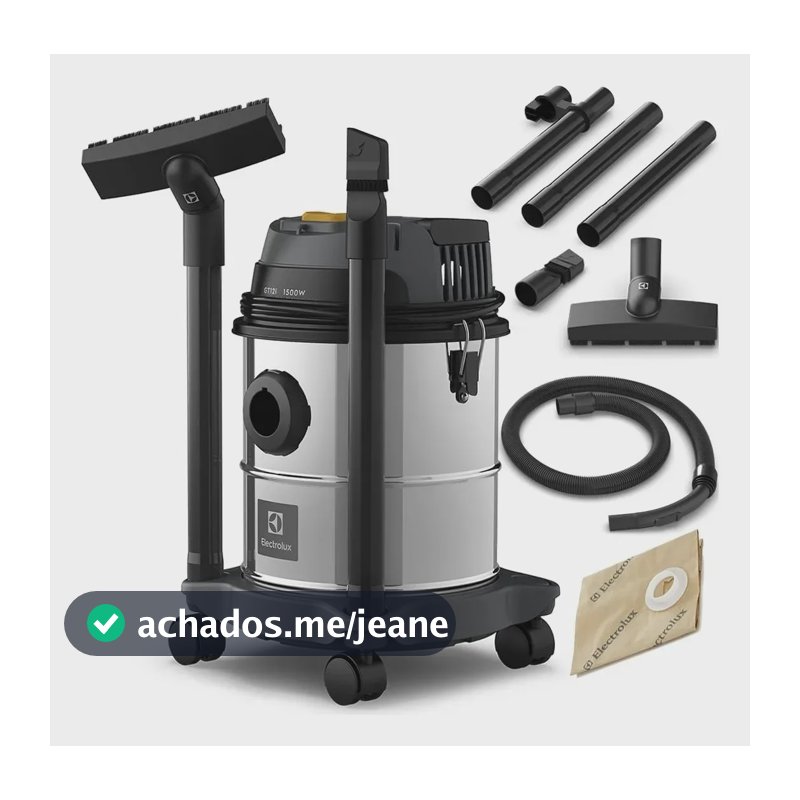 Aspirador de Pó e Água Electrolux 1500W de Potencia Capacidade 12L total 8,5L útil função sopro compacto líquidos químicos protetor térmico GT12i inox