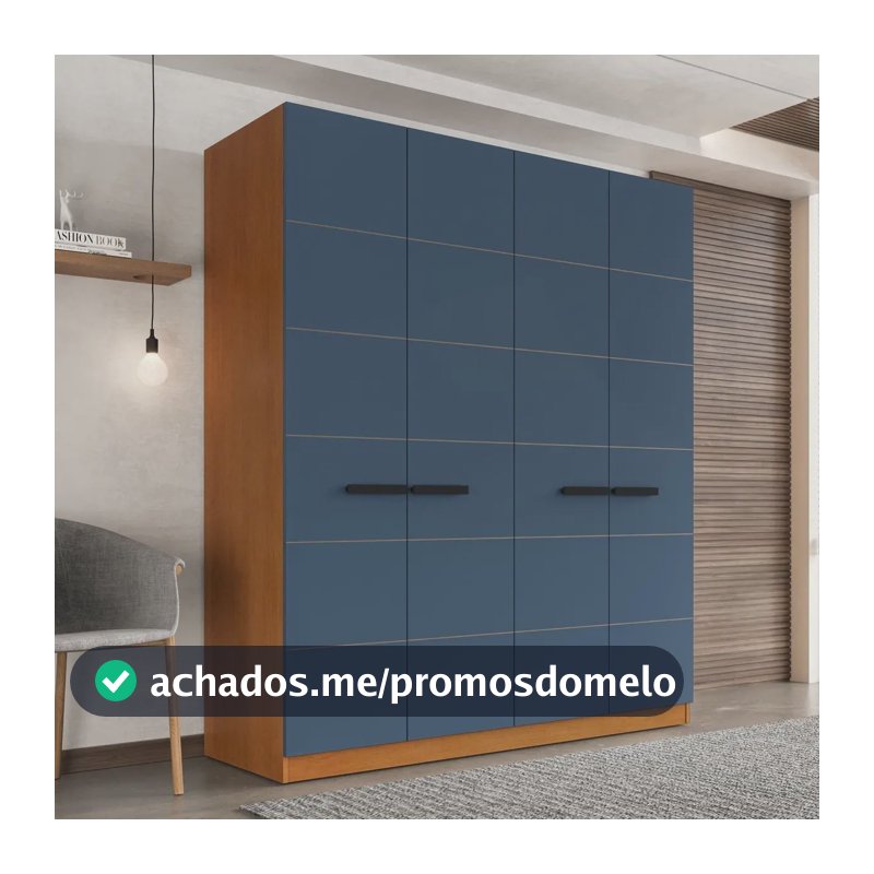 Guarda-roupa Politorno Lisboa Lisboa cor freijó/azul de mdf, mdp com 4 portas corrediças