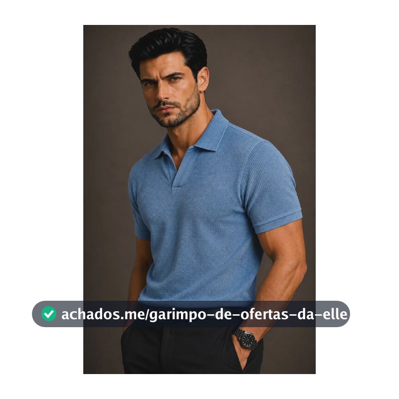 Camiseta Gola Polo Masculina Texturizada Premium Plus Clout Azul Jeans M