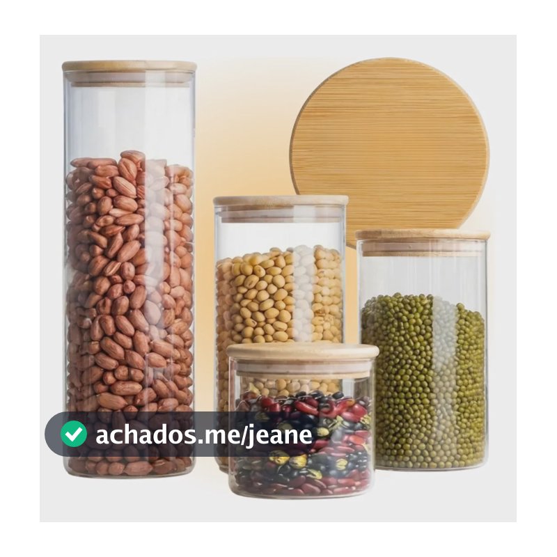 Kit 4 Potes Hermético De Vidro Redondos Com Tampa Bambu Marrom-claro
