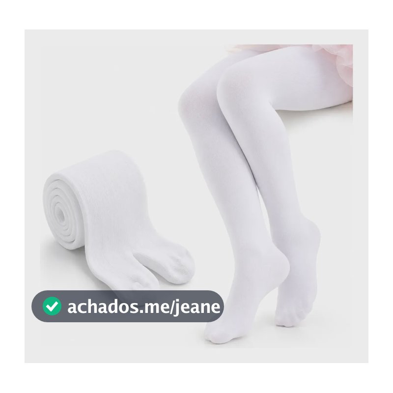 Meia Calça Infantil Feminina Lisa Juvenil Fio Grosso Branco 10- 12 Anos