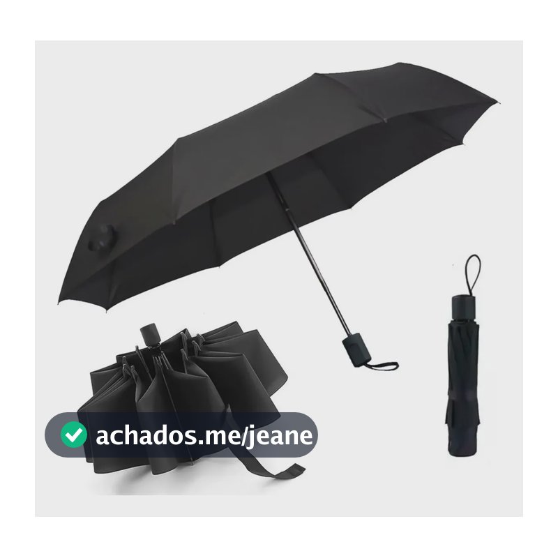 Guarda Chuva Grande Reforçado Conta Vento Cabe Na Bolsa Preto Liso