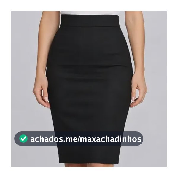 Saia Lapis Midi Social Feminina Secretaria Cintura Alta Lisa