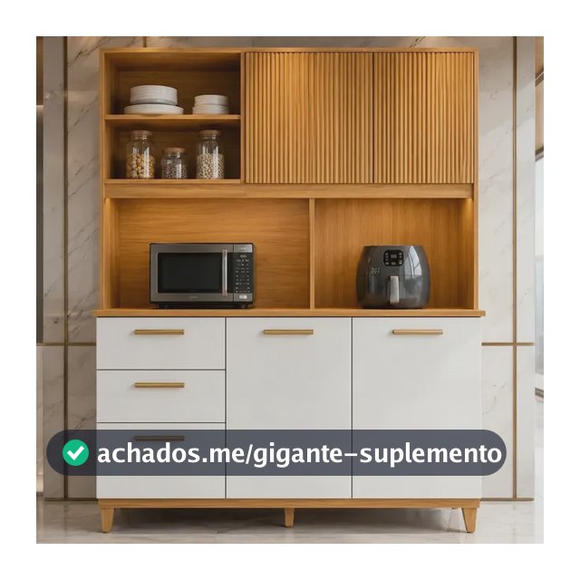 Armário de Cozinha Poliman Sicília Médio, 5 Portas e 2 Gavetas, Freijó Off