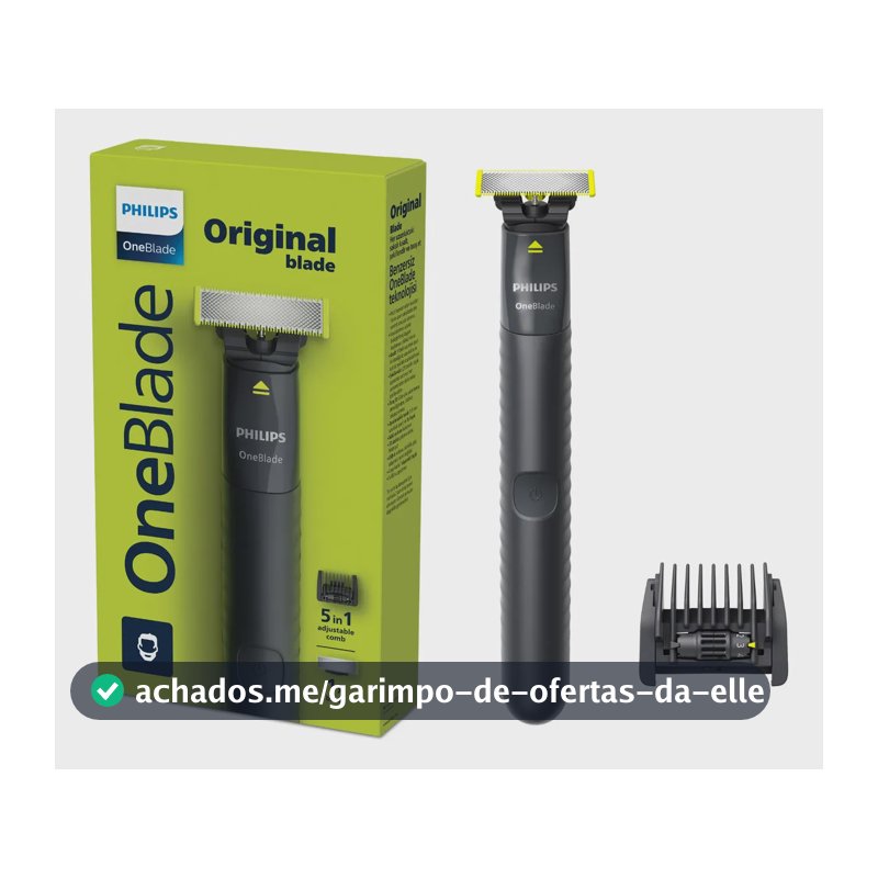 Philips OneBlade Aparador e Barbeador Elétrico com Pente Ajustável 5 em 1 | Raspa, Apara e Contorna | Uso Seco e Molhado | 100% À Prova d'Água | Sem Fio | Bivolt | QP1425/10