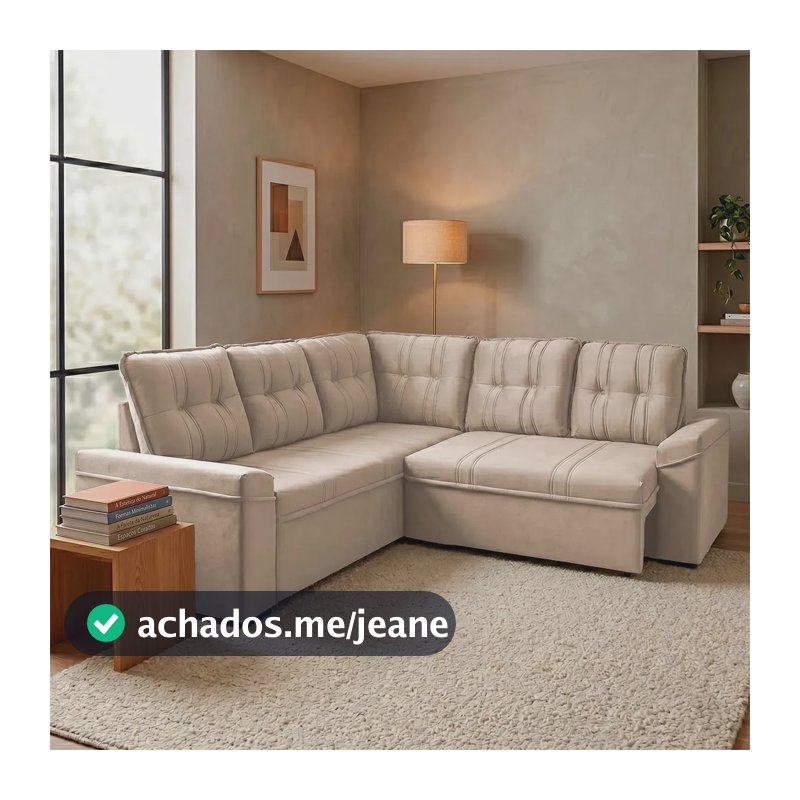 Sofá Canto King House London Bege Suede Velut