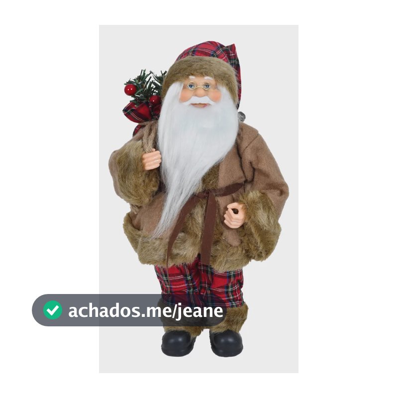 Papai Noel Decorativo Tecido 30cm Decoração De Natal Shopsul Bege/vermelho Xadrez