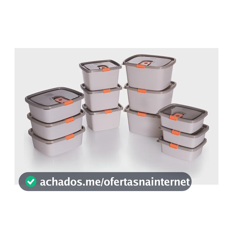 Kit Potes Plástico Retangular Plasútil com Tampa Fixa para Micro-ondas e Freezer – 12 Peças