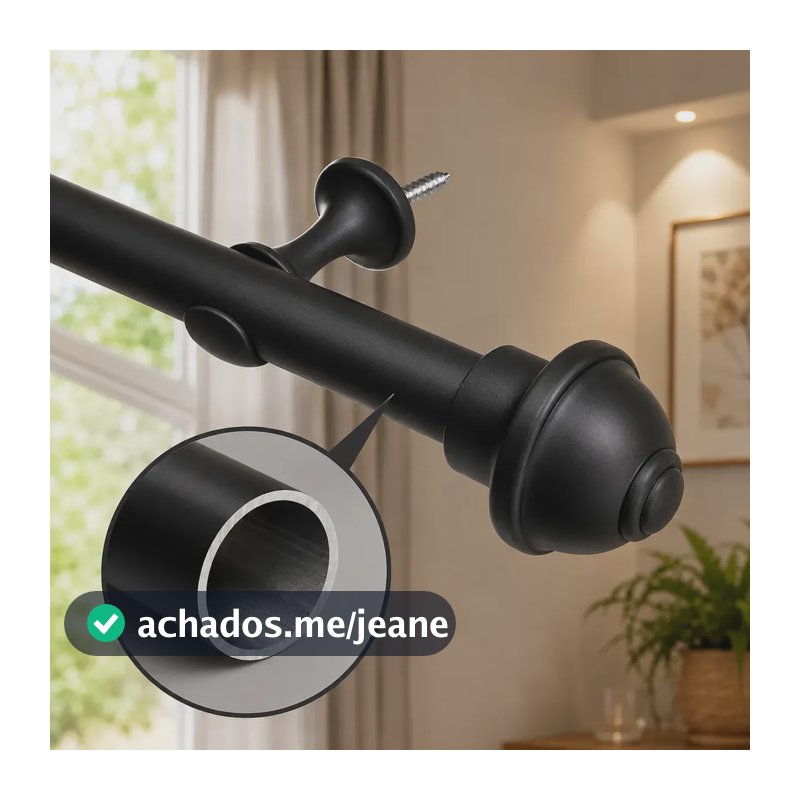 Kit Varão Metal Varal 2m 19mm Para Cortina Branco Premium Preto 2 Metros C/ Emenda