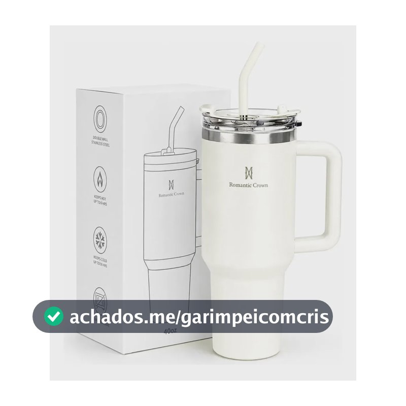 Copo Térmico Gigante 1,2l Inox Com Tampa E Inox Canudo Cor Branco Cor Pura / Material Fosco