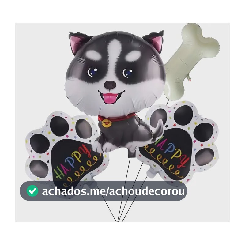 Kit Balões Festa Pet Metalizado Cinza-branco