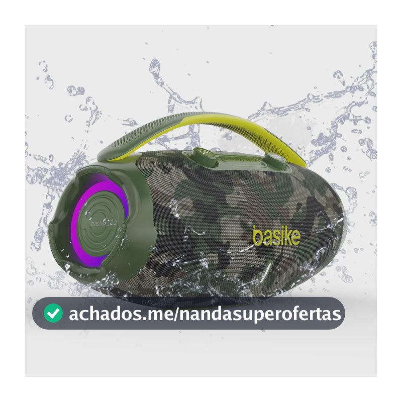 Caixa De Som Basike Ba-RAD207 Edição 80W Rádio FM Bluetooth 5.3 TWS RGB Bass Boost 9000mAh Camuflagem