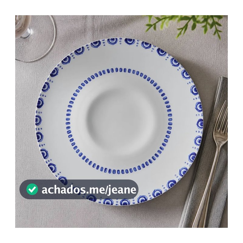 Prato Pasta Azure Lux Porcelana Unidade Branco E Azul Vista  Prateado