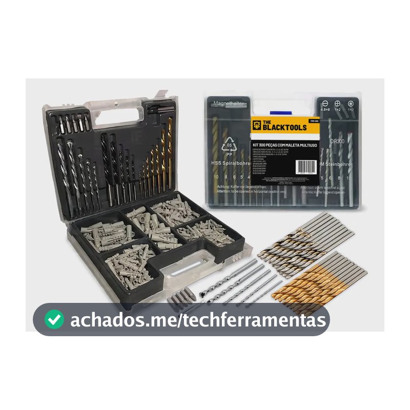 Jogo De Brocas Bits Buchas 300 Peças Profissional Com Maleta The Black Tools