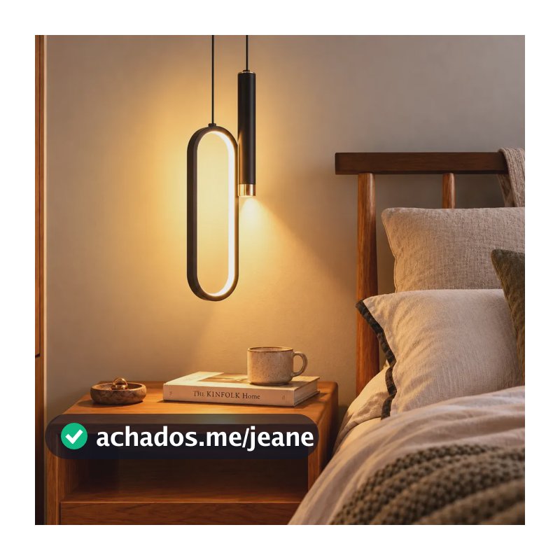 Luminária Pendente LED Oval, Lustres Pendentes Luminária Decorativa Moderna com 3 Cores LED Bivolt 110–265V, Ideal para Quartos, Mesas de Cabeceira e Corredores, Tieesa Preto