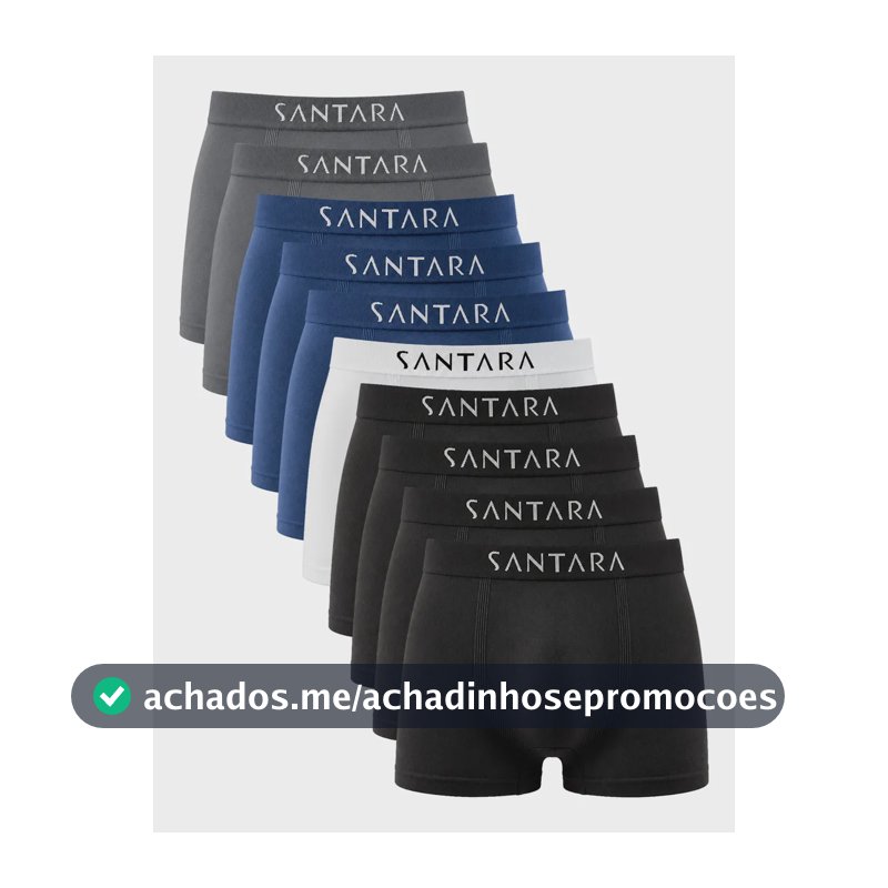 Kit Com 10 Cuecas Boxer Microfibra Sem Costura Santara Sortidas Liso P