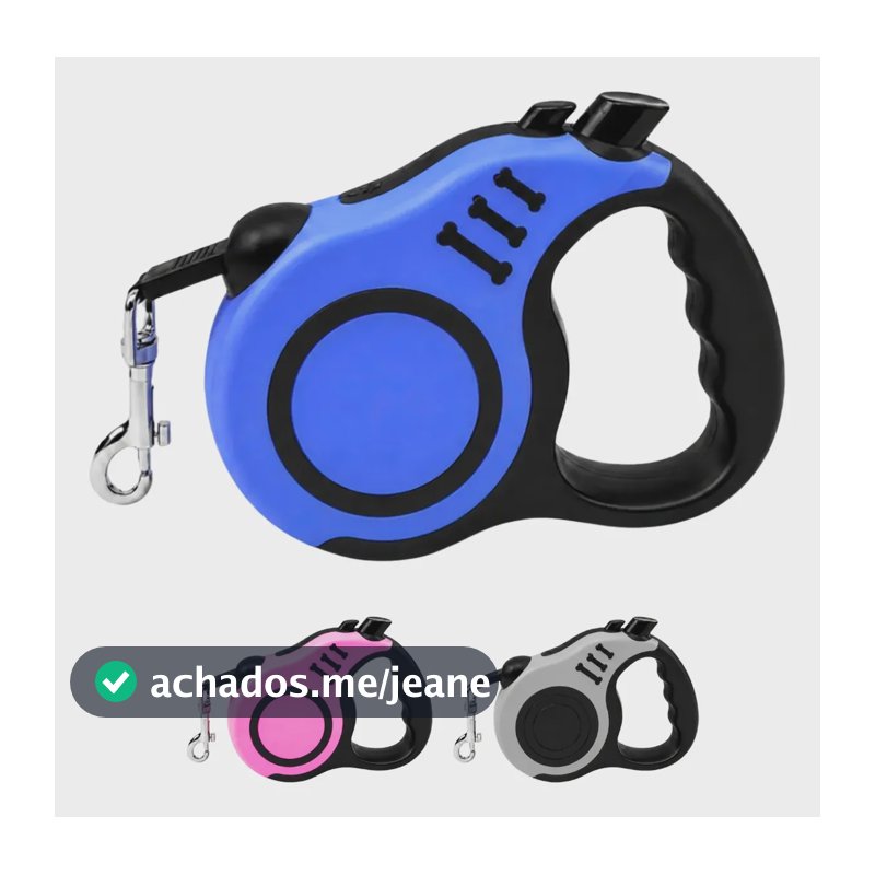 Coleira Guia Retrátil Pet Passeio Cães Gatos 20kg Reforçada Azul