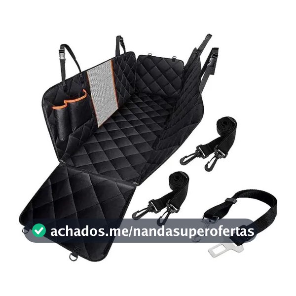 Capa de Proteção para Banco Traseiro Pets com Cinto versátil 4x1 - Preto com Borda Laranja - Estoquee