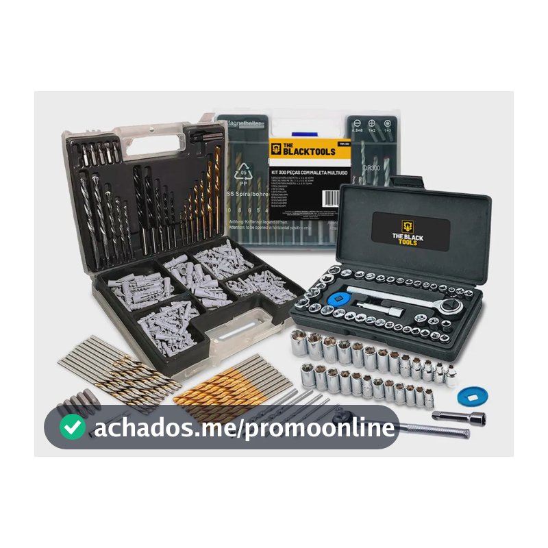 Kit Jogo De Brocas Bits E Buchas Com 300 Peças + Jogo De Chaves Catraca Reversível Soquetes 40 Peças The Black Tools