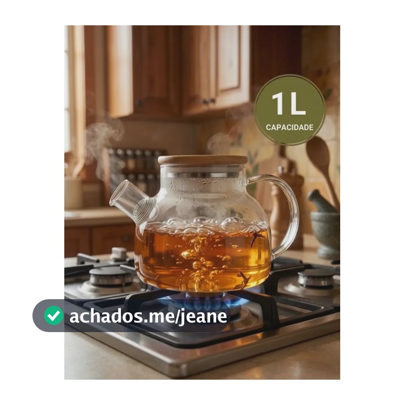 Bule Chaleira 1L Vidro Com Infusor E Tampa Bambu Chá Alça Café PÍTIA