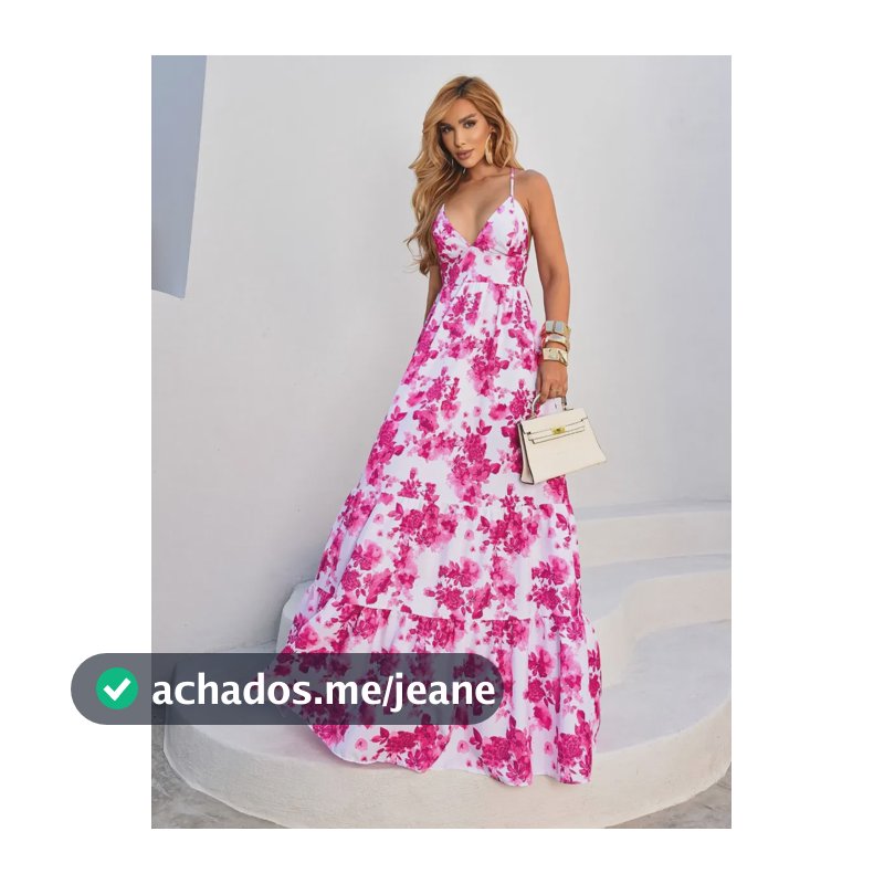 Vestido Longo Feminino Floral Estampado Alcinha Decote Verão Estampa Rosa Cor 36 - 42