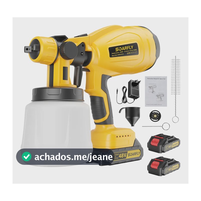 Pistola Pintura Pulverizadora Eletrica Portátil 48v 2bateria Amarelo 127/220v