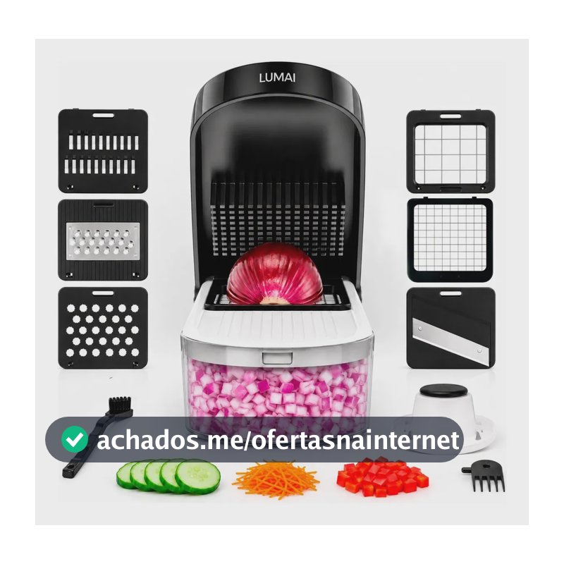 LUMAI Cortador Picador de Legumes Multifuncional Fatiador Ralador Queijos Vegetais e Frutas Mandolin Mandoline - Utensilio Premium Para Cozinha - Recipiente Robusto 1,2L - Lâminas em Aço Inox 304