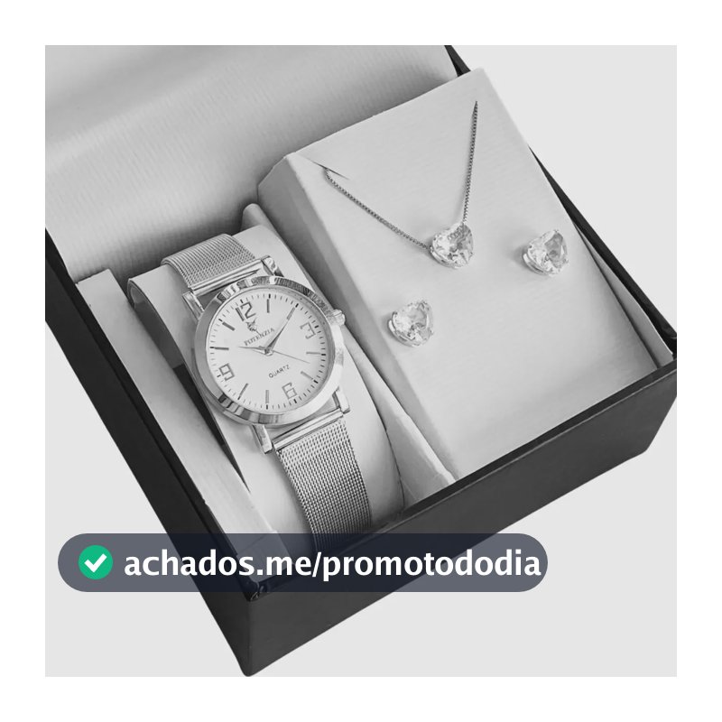 Kit Relógio Feminino Prata Prova D'água + Colar E Brincos Prateado