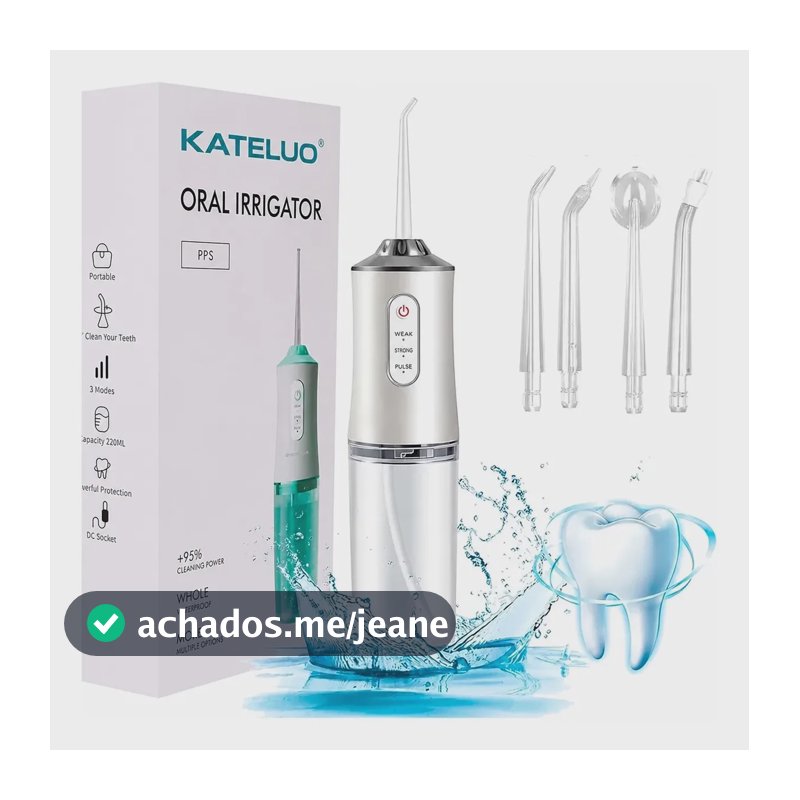 Irrigador Oral Bucal Limpeza Elétrico Bivolt Portátil Dental Gengiva Jato D'água 3 Níveis De Pressão Recarregável Kateluo