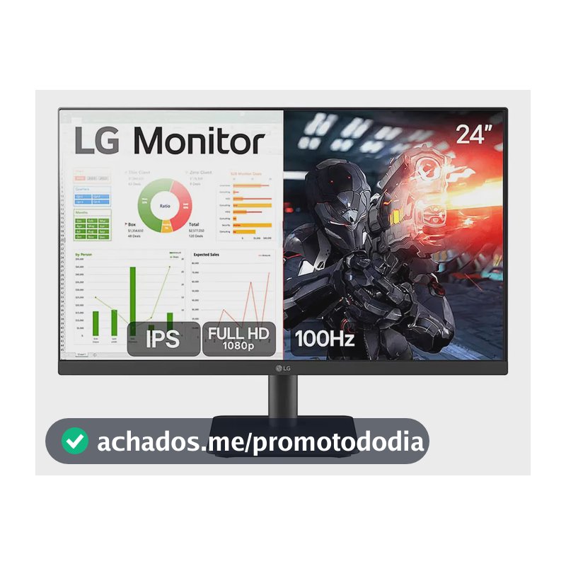 Monitor PC Gamer LG 24”- IPS, Full HD, 100Hz, HDMI, Preto - 24MS500-B