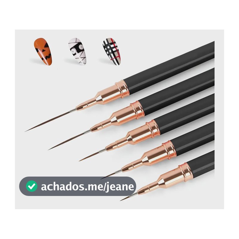 Kit 05 Pincel Filete Para Unha Nails Profissional Ponta Fina Preto
