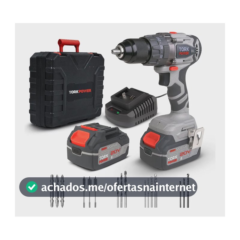 Parafusadeira Furadeira de Impacto Industrial Sem Fio Com Maleta 2 Baterias SuperTork 127/220v 50/60hz Maleta Completa Mandril 13mm