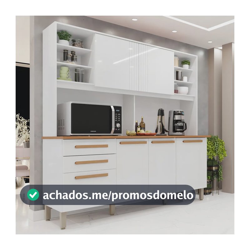 Armário de cozinha 6 portas 2 gavetas Adelle Yescasa jawt branco neve