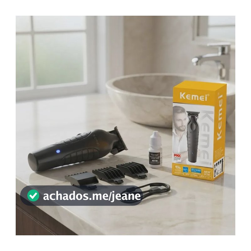 Máquina de Cortar Cabelo Acabamento Pezinho Barba Kemei KM-2299 Sem Fio Profissional Com Carregamento USB Cartel Barber Shop