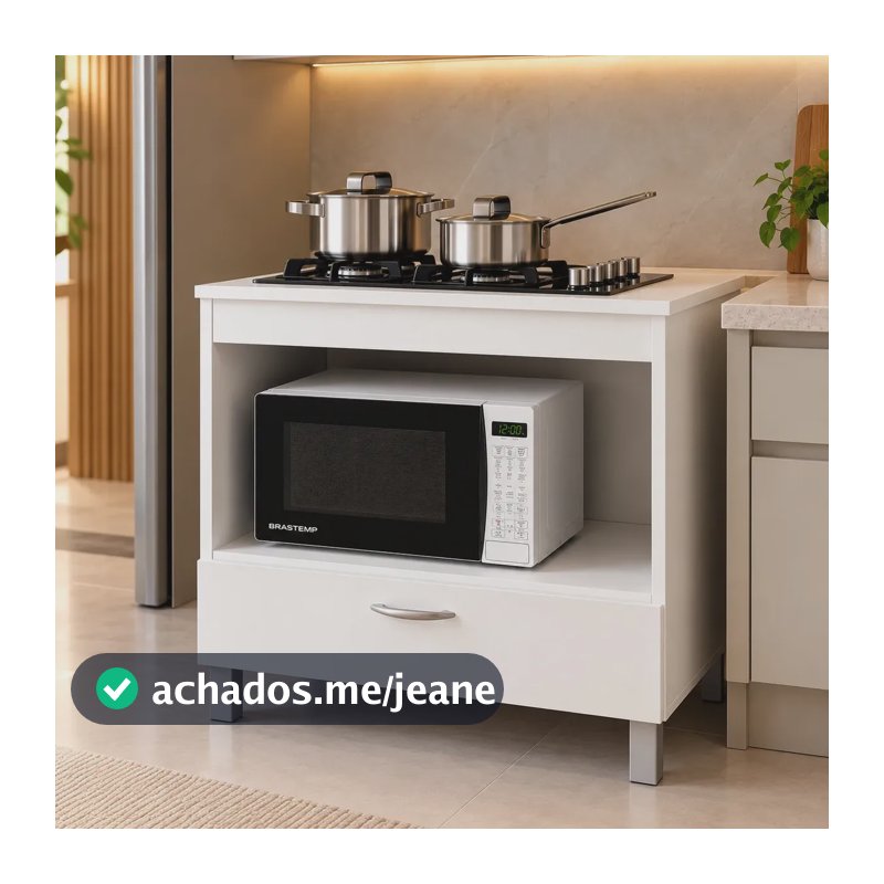 Balcão De Cozinha Para Fogão Cooktop 4 Ou 5 Bocas Com 1 Nicho E 1 Gaveta Trio Casa - Cor Branco