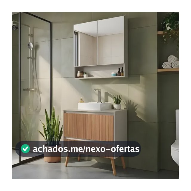 Conjunto Gabinete Armário Com Cuba E Espelho Para Banheiro Fendi / Madeiral Branca Um Furo