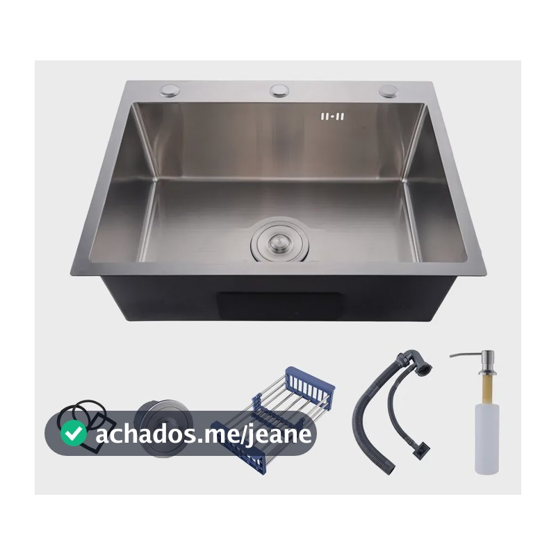Cuba Pia Cozinha Gourmet Inox 304 Luxo 60x45x21cm Pia De Cozinha Com Acessórios Cor Acabamento Escovado Prata Winda Prateado