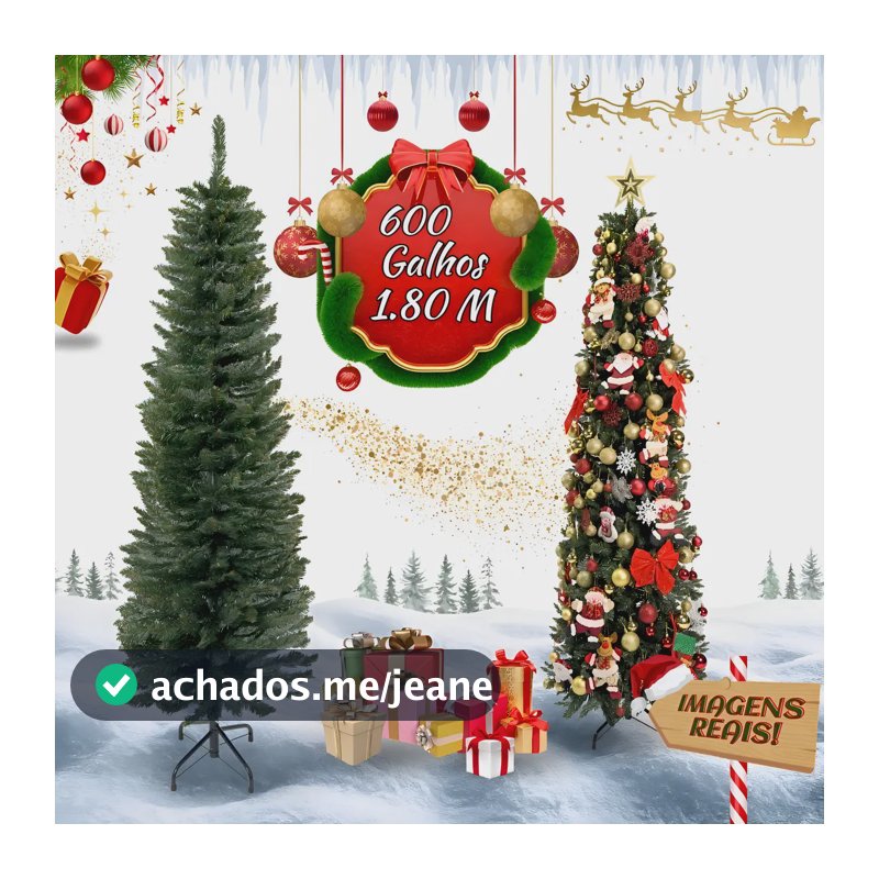 Árvore Natal Slim 1,80m 600 Galhos Pinheiro Tradicional Fina Luxo Cheia Luvinco