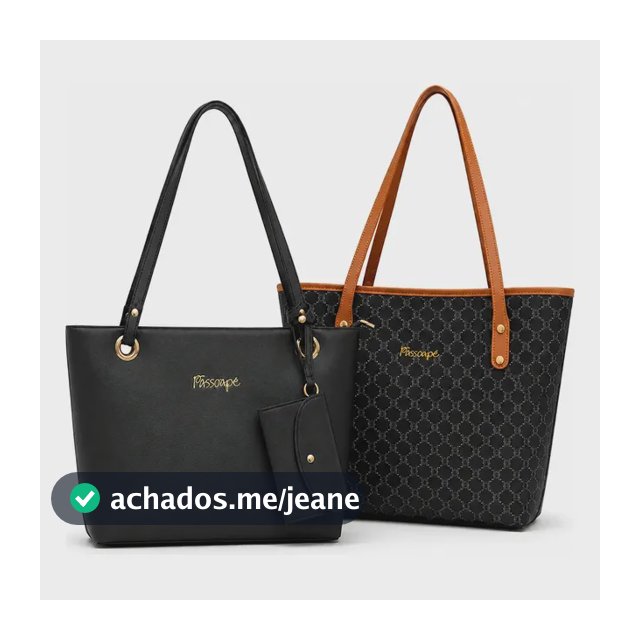 Kit 2 Bolsas Passoapé Shopper Com Cateira + Ombro Monograma Preto Lisa E Monograma Níquel Cor Da Bolsa