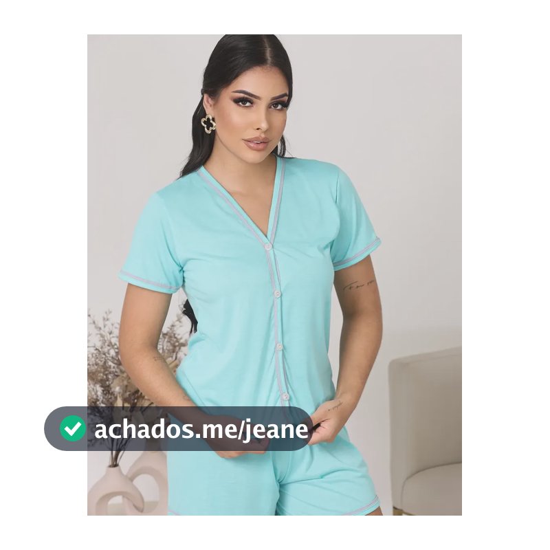 Pijama Feminino Blogueira Amamentação Com Botões Baby Doll Verde Liso G