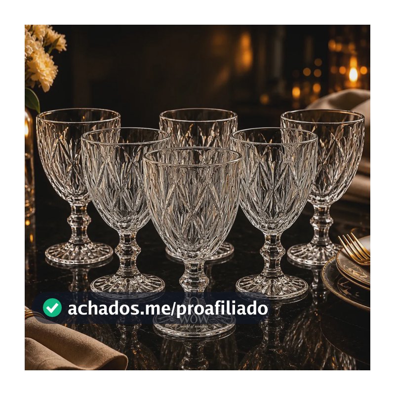Jogo de 6 Taças De Vidro Diamond Cristal 330ml 6 Peças Wow World Of Wonders