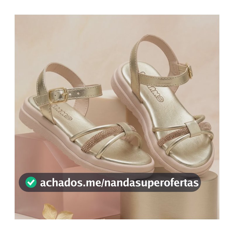 Sandália Infantil Menina Kimimo Confortável Moda Verão Bronze Strass 29