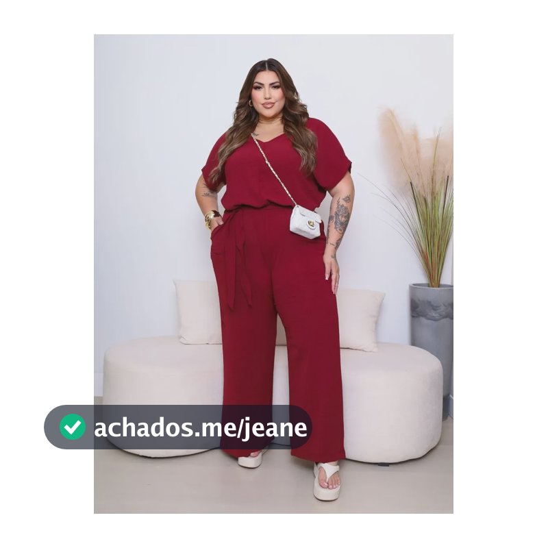 Macacão Feminino Longo Pantalona Plus Size Marsala G2