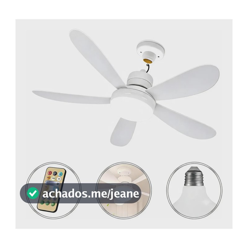 Ventilador De Teto Luz Led 80w Bocal E27 5 Hélices Controle 42 Cm 50 Hz / 60 Hz Branco 127/220v Plástico 5