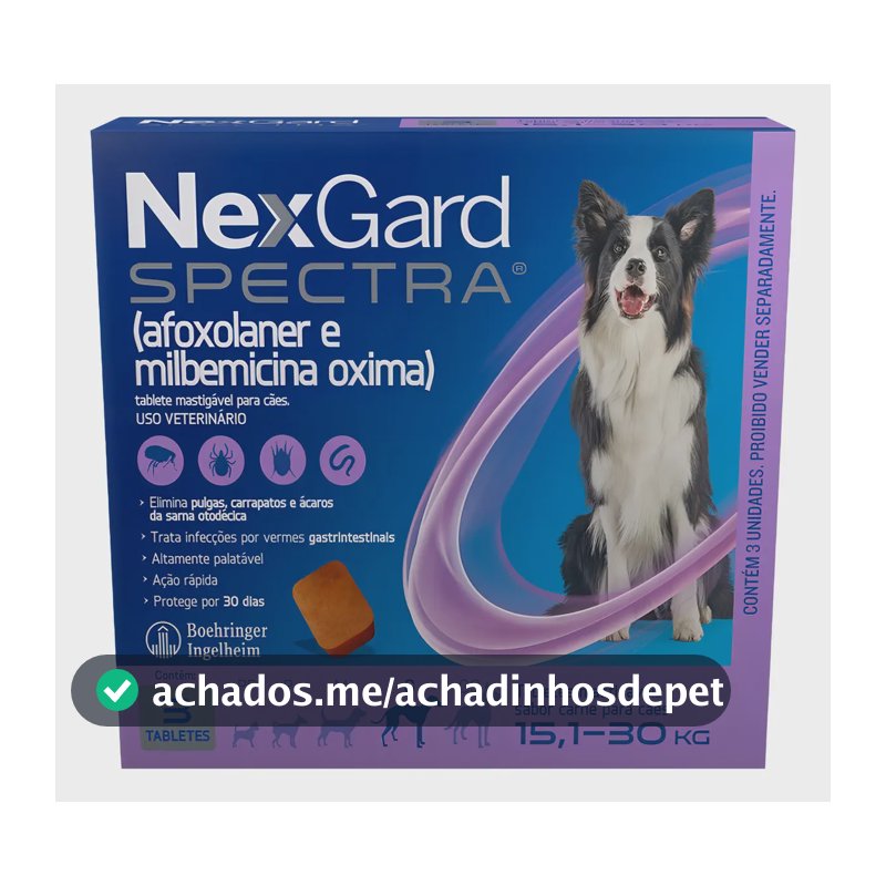 NexGard Spectra 3 Tabletes 15,1-30kg Antipulgas,Carrapatos e Vermes intestinais