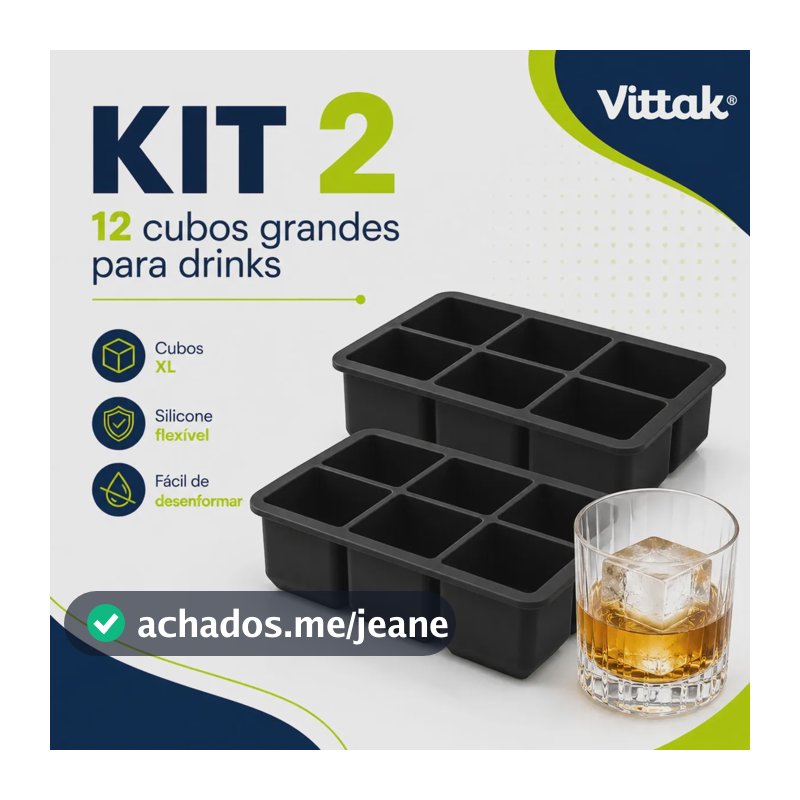 Vittak Kit 2 Formas Gelo Cubo Grande Silicone 6 Cubos Drink Whisky Cor Preto