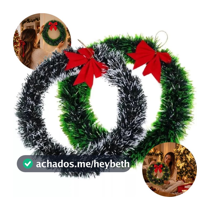 Kit 2 Guirlanda De Natal 30cm Com Laço Decoração Natalina Porta Enfeite Natal Verde Luxo Artezenato